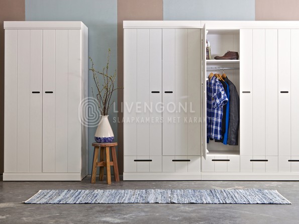 3 deurs slaapkamerkast met lades wit Livengo en 2 deurs garderobekast met lades wit